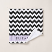 Zigzag noir et blanc, Motif Chevron, Votre nom (Gant de toilette)