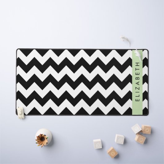 Zigzag noir et blanc, Motif Chevron, Votre nom (Tableau pour enfants)