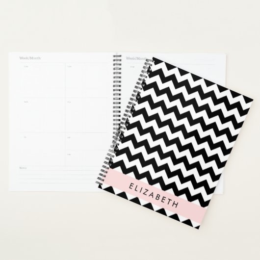 Zigzag noir et blanc, Motif Chevron, Votre nom (Devant avec enveloppe)