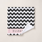 Zigzag noir et blanc, Motif Chevron, Votre nom (Gant de toilette)