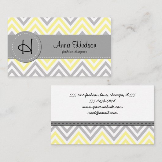 Zigzag Patroon, Chevron Pattern, Geel, Grijs Visitekaartje (Voorkant / Achterkant)