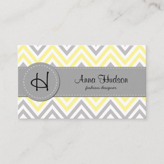 Zigzag Patroon, Chevron Pattern, Geel, Grijs Visitekaartje (Voorkant)