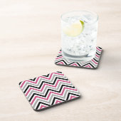 Zigzag Patroon, Chevron Pattern, Roze, Grijs, Zwar Drankjes Onderzetter (Rechterzijde)
