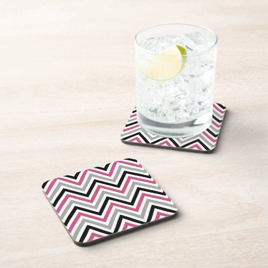 Zigzag Patroon, Chevron Pattern, Roze, Grijs, Zwar Drankjes Onderzetter (Rechterzijde)
