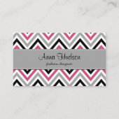Zigzag Patroon, Chevron Pattern, Roze, Grijs, Zwar Visitekaartje (Voorkant)