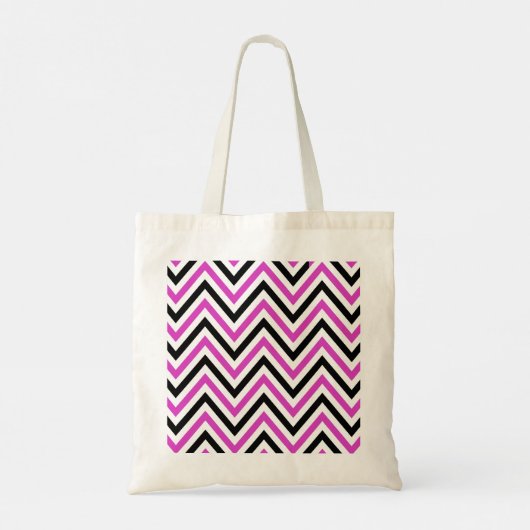 Zigzag Patroon, Chevron Pattern, Roze, Zwart Tote Bag (Achterkant)