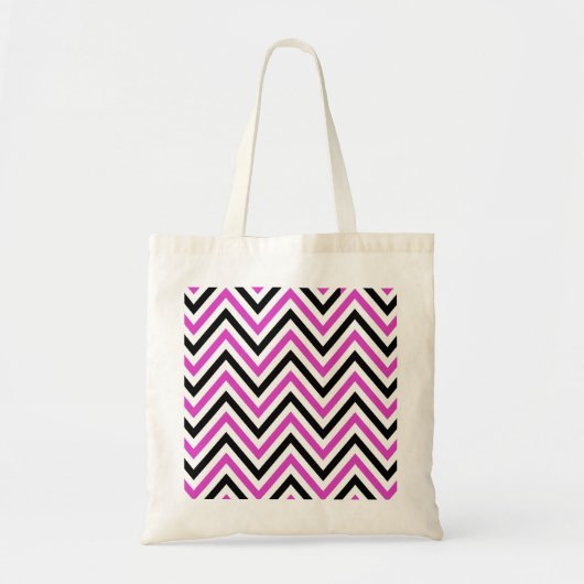 Zigzag Patroon, Chevron Pattern, Roze, Zwart Tote Bag (Voorkant)