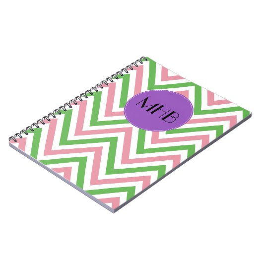 Zigzag Patroon, Chevron, Roze, Groen, Monogram Notitieboek (Linkerzijde)