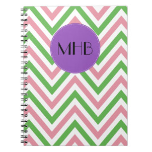 Zigzag Patroon, Chevron, Roze, Groen, Monogram Notitieboek