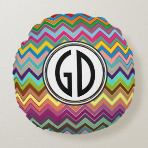 ZIGZAG patroon - gekleurd + uw monogram Rond Kussen