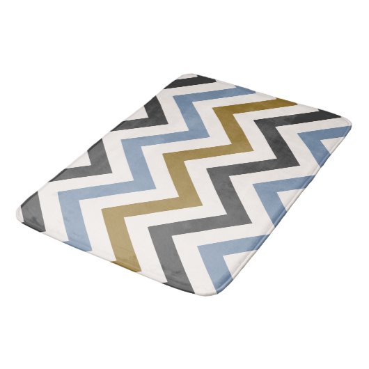 Zigzag Patroon Goud Grijs & Blauw op Cream Badmat (Gekanteld)