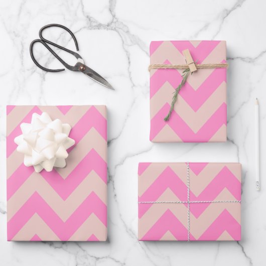 Zigzag Patroon Perzik en Roze Chevron Inpakpapier Vel (Voorkant)