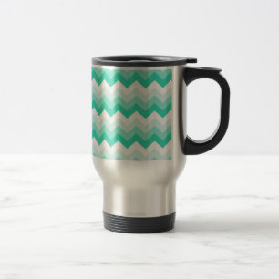 Zigzag patroon (Turquoise en groen) Reisbeker