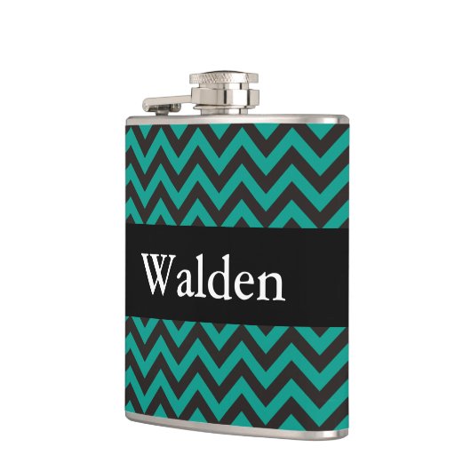 ZIGZAG-patroon - zwart + achtergrond en naam Heupfles (Links)