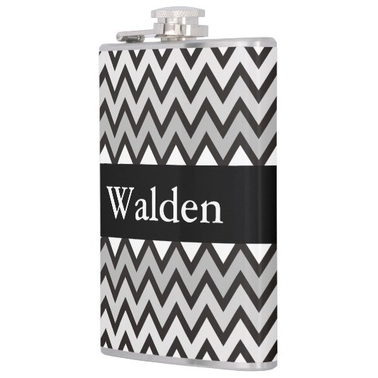 ZIGZAG patroon - zwart wit grijs + uw idee Heupfles (Links)