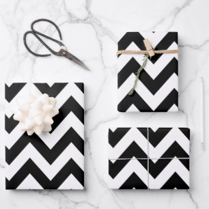 Zigzag Pattern Black and White Chevron Inpakpapier Vel