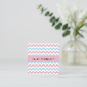 Zigzag Pattern, Chevron Pattern, Blue, Roze Vierkante Visitekaartje (Staand voorkant)
