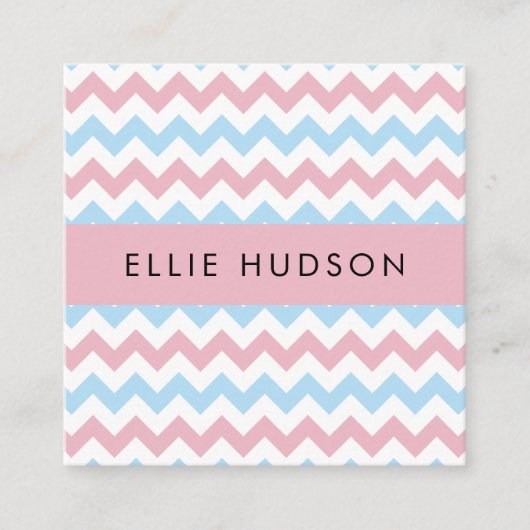 Zigzag Pattern, Chevron Pattern, Blue, Roze Vierkante Visitekaartje (Voorkant)