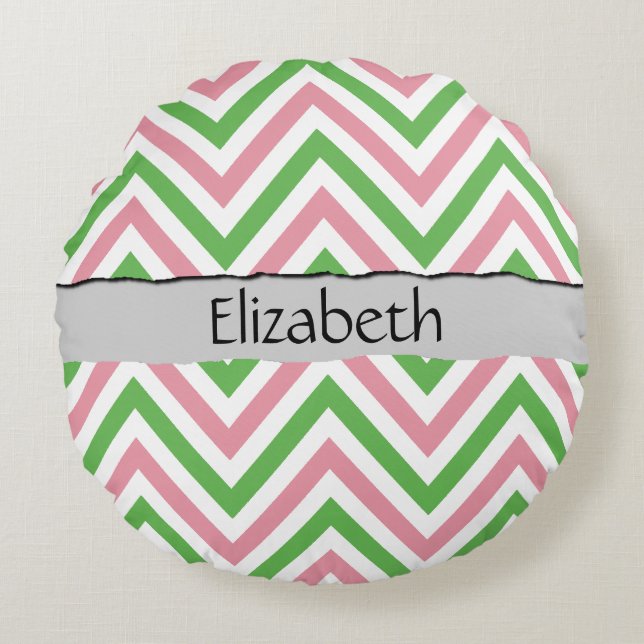 Zigzag Pattern, Chevron Pattern, Jouw naam Rond Kussen (Voorkant)