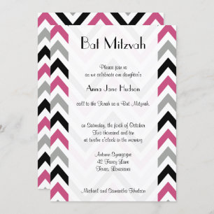 Zigzag Pattern, Chevron Pattern, Roze, Bat Mitzvah Kaart