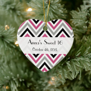 Zigzag Pattern, Chevron Pattern, Roze, weet 16 Keramisch Ornament