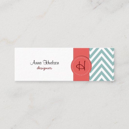 Zigzag Pattern, Chevron Pattern - White Blue Mini Visitekaartje (Voorkant)