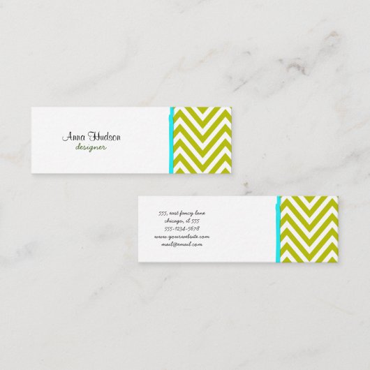 Zigzag Pattern, Chevron Pattern - White Green Mini Visitekaartje (Voorkant / Achterkant)