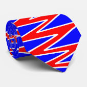 Zigzag - Rood en wit op Blauw 0000FF Stropdas (Opgerold)