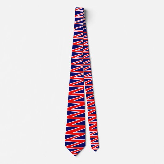 Zigzag - Rood en wit op donkerblauw 00066 Stropdas (Voorkant)