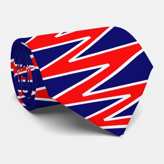 Zigzag - Rood en wit op donkerblauw 00066 Stropdas (Opgerold)