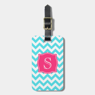 Zigzag Turquoise en roze aangepast monogram Bagagelabel