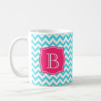 Zigzag Turquoise en roze aangepast monogram Koffiemok
