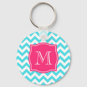 Zigzag Turquoise en roze aangepast monogram Sleutelhanger