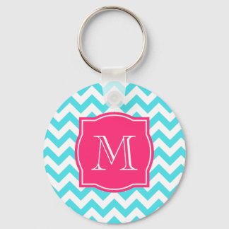 Zigzag Turquoise en roze aangepast monogram Sleutelhanger