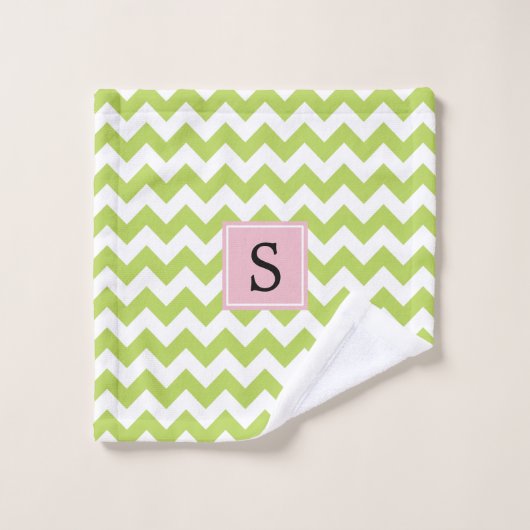 Zigzag vert, Chevron vert, Monogramme (Gant de toilette)