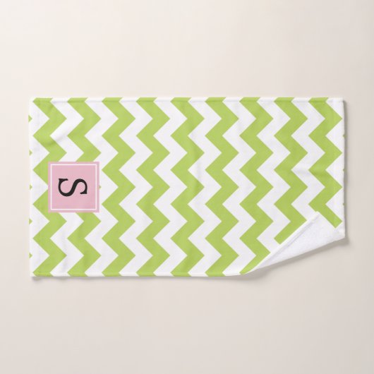 Zigzag vert, Chevron vert, Monogramme (Serviette à main)