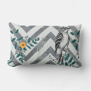 Zigzag Vogel & Bloem Patroon Kussen