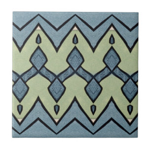 Zigzagblauw en groen geometrisch  tegeltje