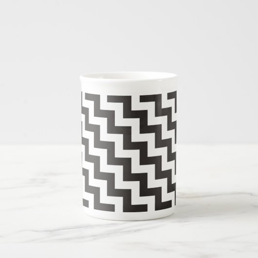 Zigzags Bone China Mok, Zwart-wit Chevrons Porselein Kop (Voorkant)