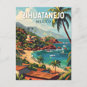 Zihuatanejo Mexico Travel Art Vintage Briefkaart