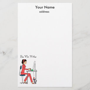 Zij die schrijfster/rood+brunette schrijft briefpapier