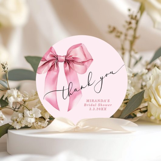 Zij gaat de knoop doorhakken Roze Strik Bruidsjurk Ronde Sticker