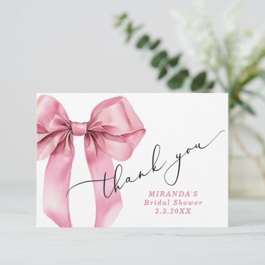 Zij gaat trouwen Pink Bow Bruid  Bedankkaart (Staand voorkant)