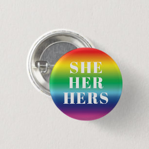 Zij, haar, haar seksespecifieke konijnen regenboog ronde button 3,2 cm