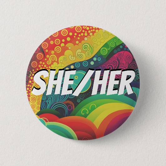 zij/haar, hij/hij, regenboogpriesters ronde button 5,7 cm (Voorkant)