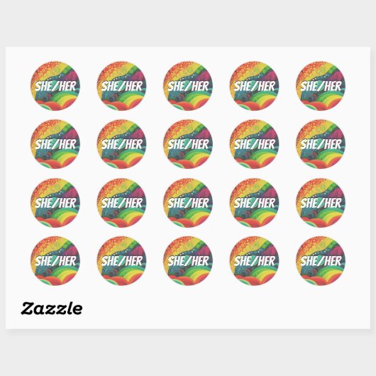  zij/haar, hij/hij, regenboogpriesters ronde sticker (Vel)