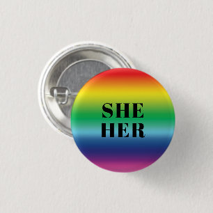 Zij, haar, Pronouns Lgbtq Lgbt Pride Rainbow Color Ronde Button 3,2 Cm