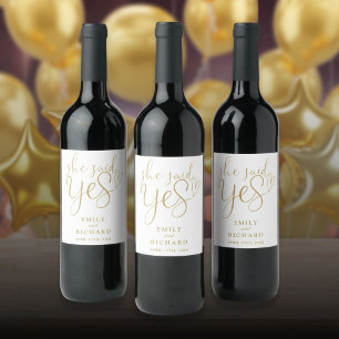 Zij Heeft Ja Gezegd Verloving Feest Elegante Goud Wijn Etiket