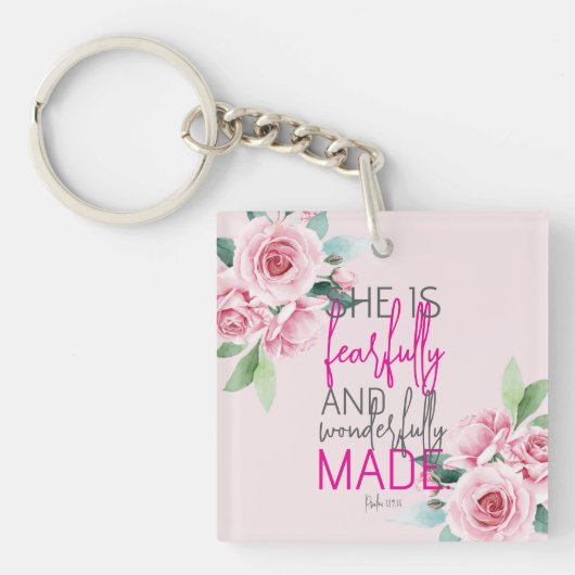 Zij is angstig en wonderbaar gemaakt (Psalm 139:14 Sleutelhanger (voorkant)