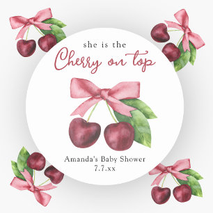 Zij is de kers op de baby shower ronde sticker